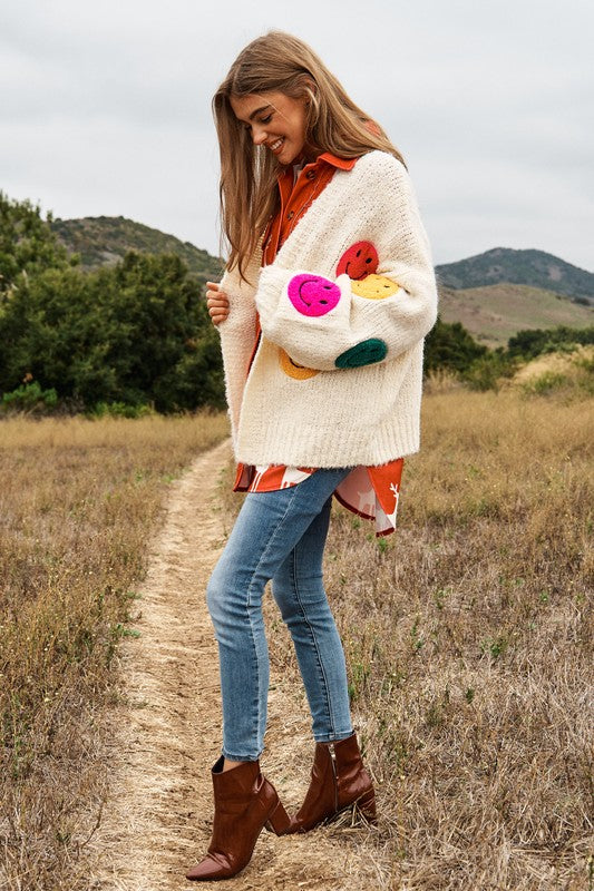 Davi &amp; Dani The Fuzzy Smile Long Bell Sleeve Knit Cardigan