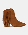 Beast Fashion Suede Fringe Point Toe Ankle Boots