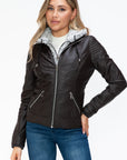 YMI Faux Layered Double-Zipper Jacket with Fuzzy Hood