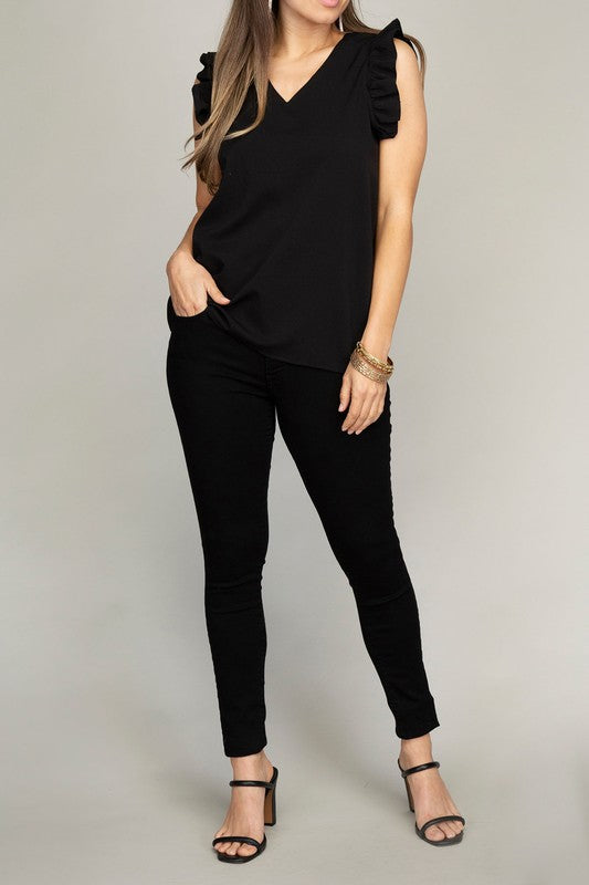 V-Neck Ruffle Sleeve Tee