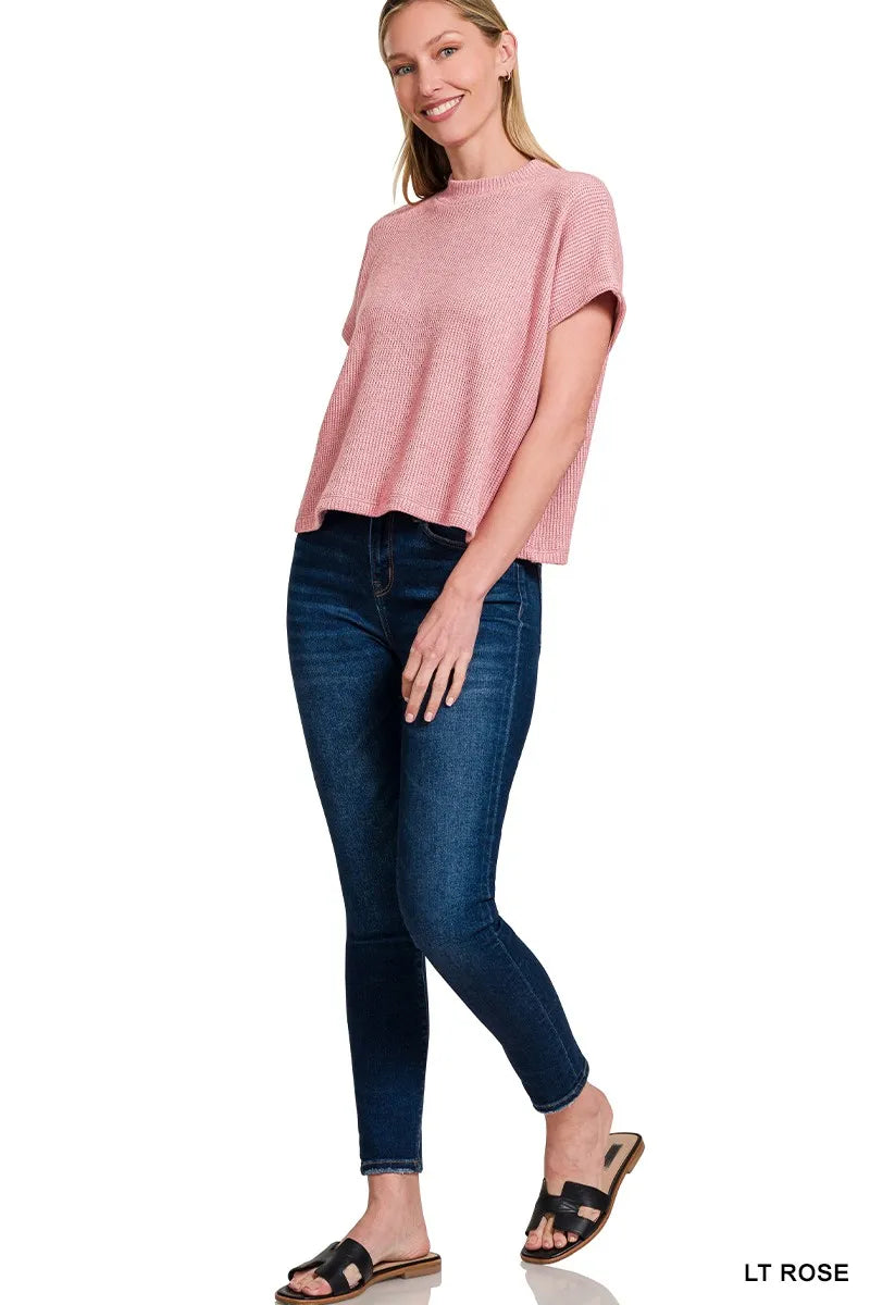 Zenana Sweater Boxy Top & Long Pants Set in Rose