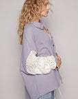 POL Openwork Lantern Sleeve Button Down Gauze Shirt