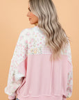 Floral Corded Knit Patchwork Long Sleeve Top