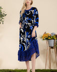 Celeste Full Size Paisley Print Lace Ruffled Midi Dress