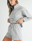 Women Stand Neck Zipped Sweatshirt and Shorts Set