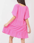 VERY J Texture V-Neck Ruffled Tiered Dress