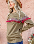 And The Why Ethnic Ribbon Tassel Trim Top