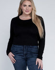 Plus Classic Ribbed Round Neck Long Sleeve Top