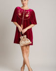 Umgee Embroidered Half Sleeve Velvet Mini Dress with Tassel