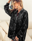 BiBi Button Up Long Sleeve Velvet Shirt