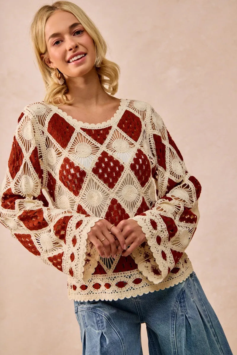 BiBi Diamond Crochet Knit Top