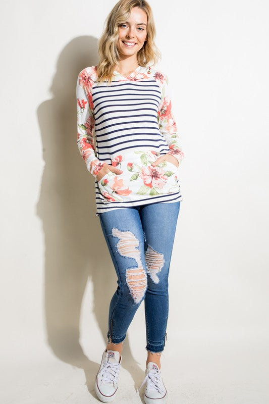 e Luna Striped Floral Mix Sweatshirt