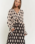 Davi & Dani Polka Dot Ruffled Long Sleeve Pleated Maxi Dress