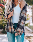 Women Rounded Hem Plaid Shacket with Slits