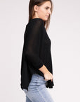 Zenana 3/4 Sleeve V-Neck Hi-Low Hem Jacquard Sweater