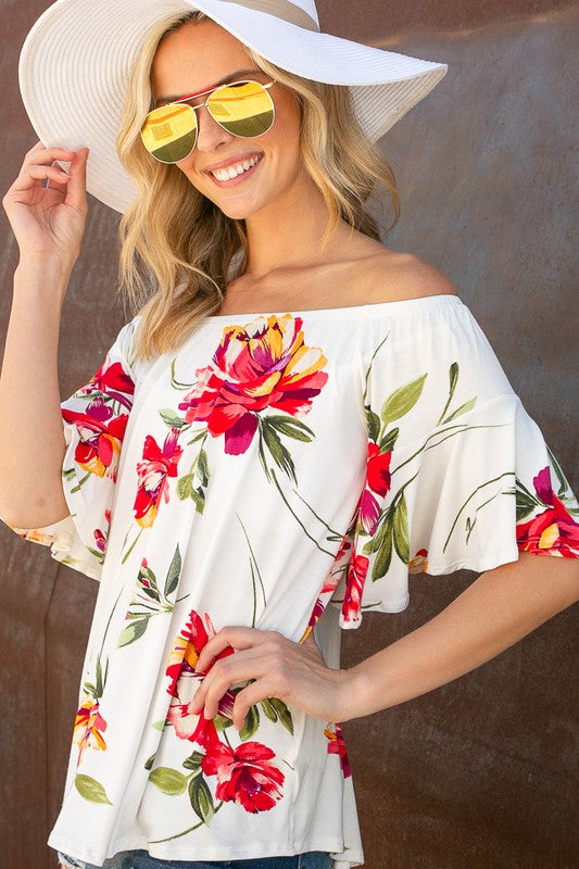 e Luna PLUS Floral Off Shoulder Top