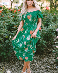 Floral Bubble Sleeve Smocked Tiered Midi Dress