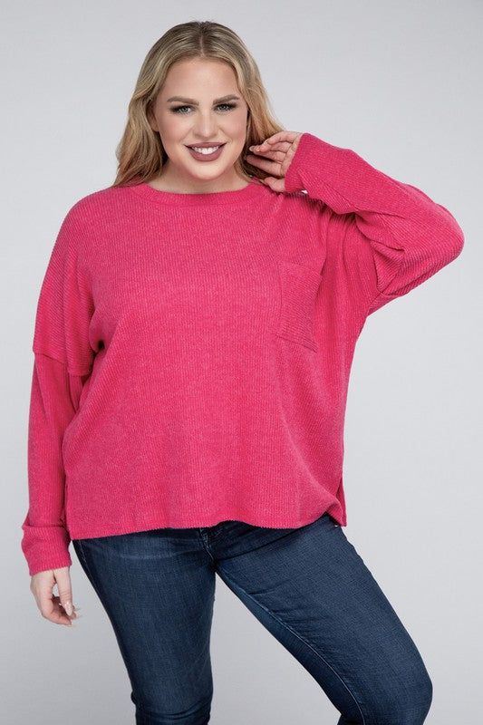 Zenana Plus Ribbed Brushed Melange Hacci Sweater