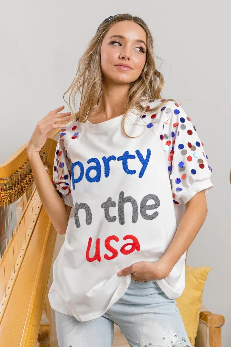 BiBi Party In The Usa Spangle Puff Sleeves Top