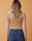 Solid Velvet Knot Square Neck Long Sleeve Bodysuit
