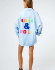 Davi & Dani Multi Color Letters Fringed Hem Detail Shirt Rock & Roll