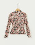 Floral Mesh Mock Neck Long Sleeve Top