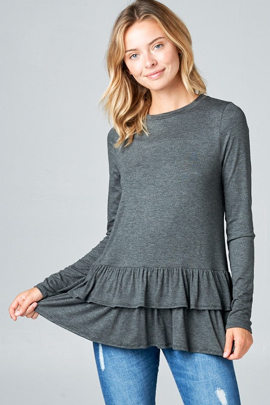 e Luna Ruffle Bottom Long Sleeve Tunic