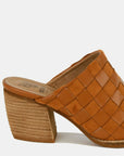 Beast Fashion Woven Checkerboard Block Heel Mule Shoes