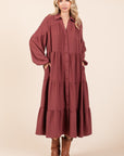 Mittoshop Tiered Button Down Long Sleeve Midi Dress