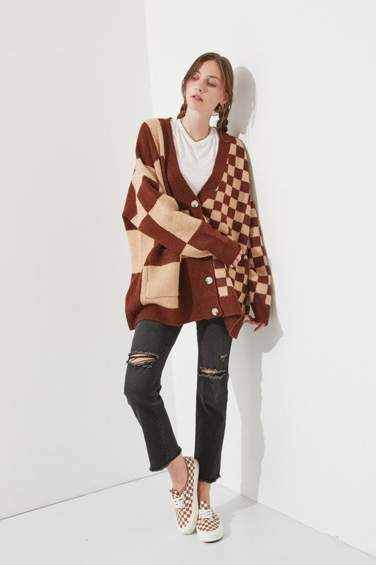 Jade By Jane Checkered Oversized Sweater