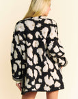 Davi & Dani Leopard Open Front Long Sleeve Cardigan