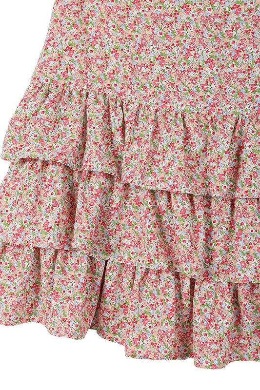 Lilou Tiered Pink Floral Skirt