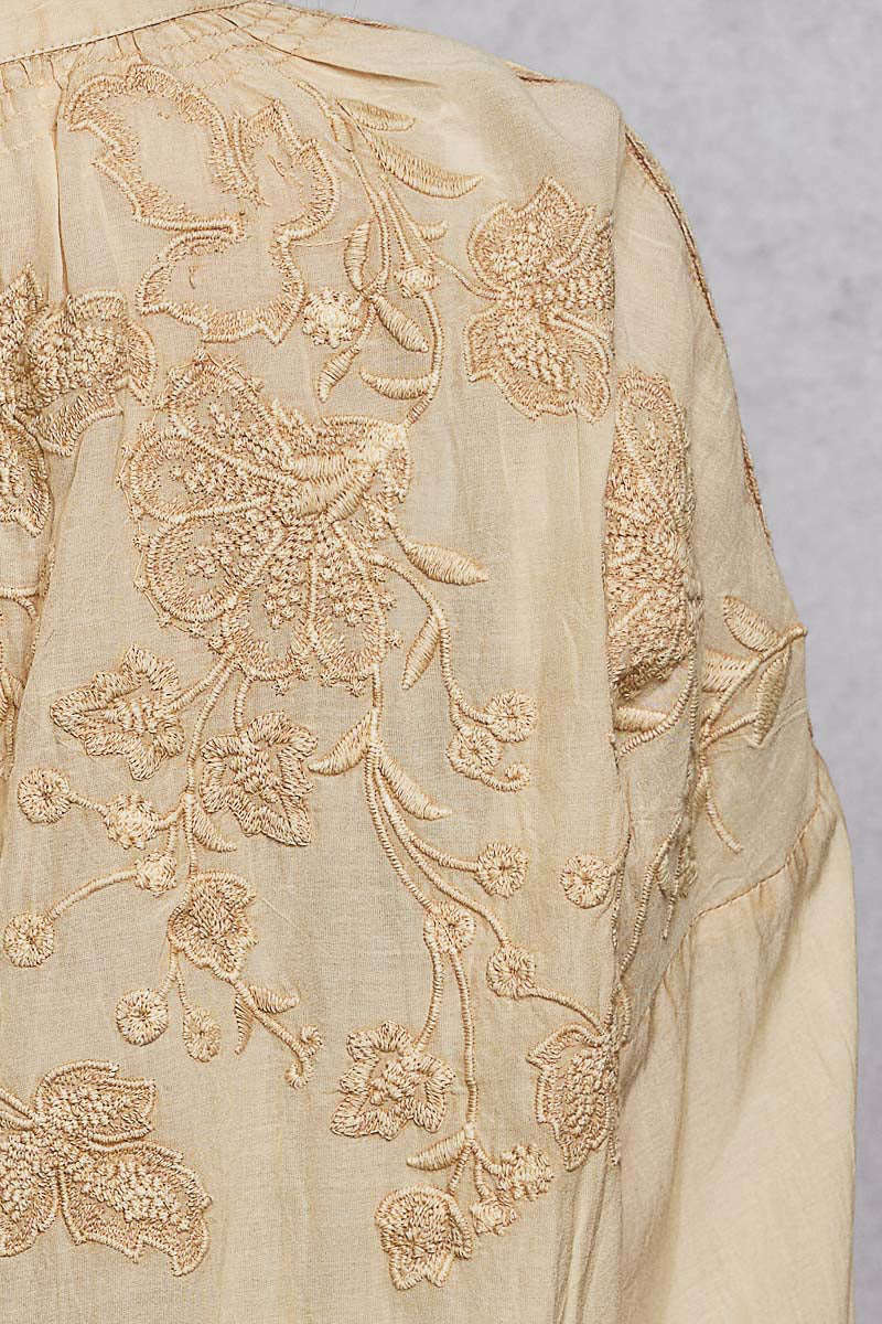 POL Embroidery Button Down Long Sleeve Washed Shirt