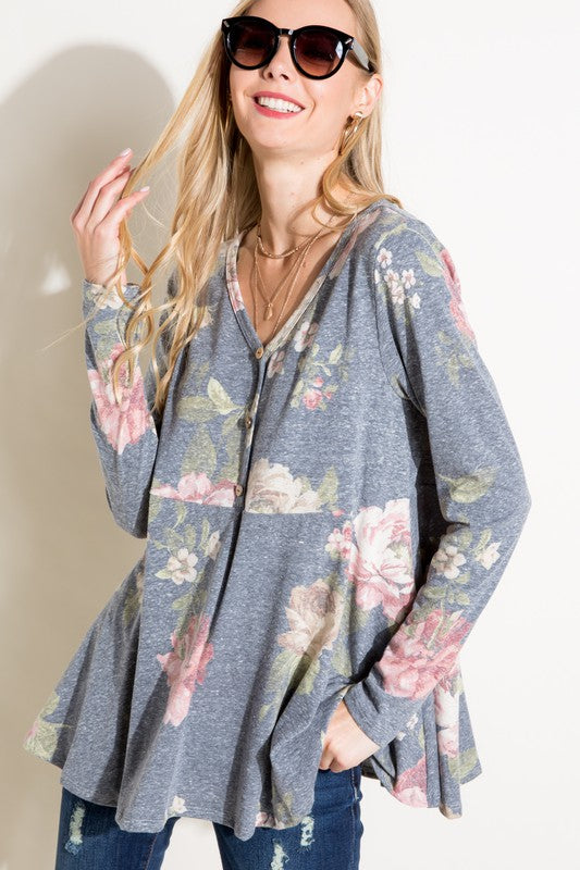 e Luna Floral Triblend Babydoll Top