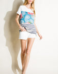 e Luna PLUS Solid Striped Floral Top