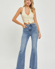 RISEN Full Size High Waist Raw Hem Flare Jeans