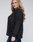 Zenana Plus Brushed Melange Drop Shoulder Sweater