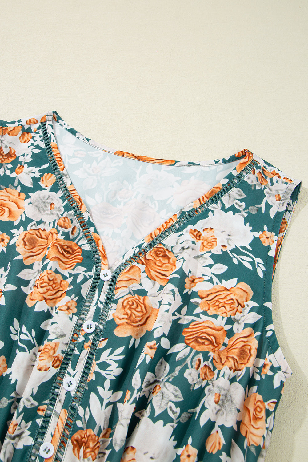 Floral Buttoned V-Neck Tie Waist Maxi Dress