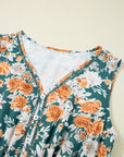 Floral Buttoned V-Neck Tie Waist Maxi Dress