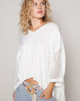 POL High-Low Contrast V-Neck Top