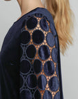 Umgee Polka Dot Lace Long Sleeve Round Neck Blouse