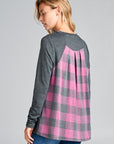 e Luna Plaid Pocket Mixed Top