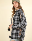 VERY J Contrast Plaid Raw Detail Shirt