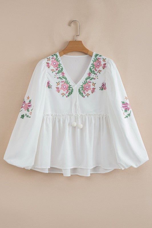 Skylar Flower Lace-up Babydoll Blouse