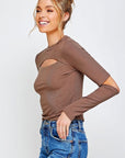 Ribbed Fitted Long Sleeve Top with Chest Cutout