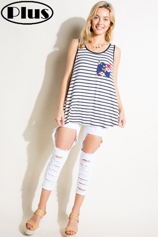 e Luna PLUS Striped Floral Mix Tank