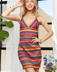 ADORA Contrast Striped V-Neck Mini Dress