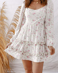 Floral Long Sleeve Ruffle Flared Mini Dress