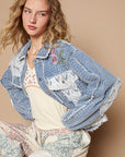 POL Crochet Patch Embroidered Button Up Jacket