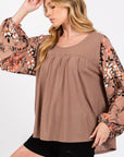 SAGE + FIG Floral Long Sleeve Front Pleated Detail Blouse